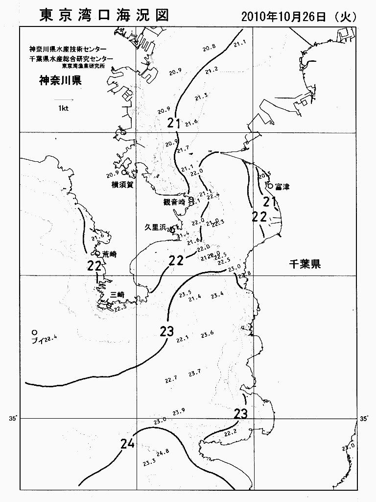 海況図, 東京湾口海況図 検索結果, (水温分布 等を図示)