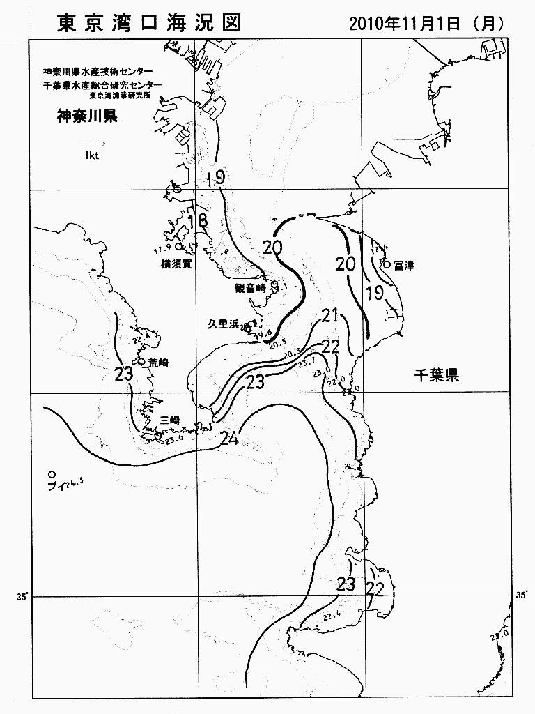 海況図, 東京湾口海況図 検索結果, (水温分布 等を図示)