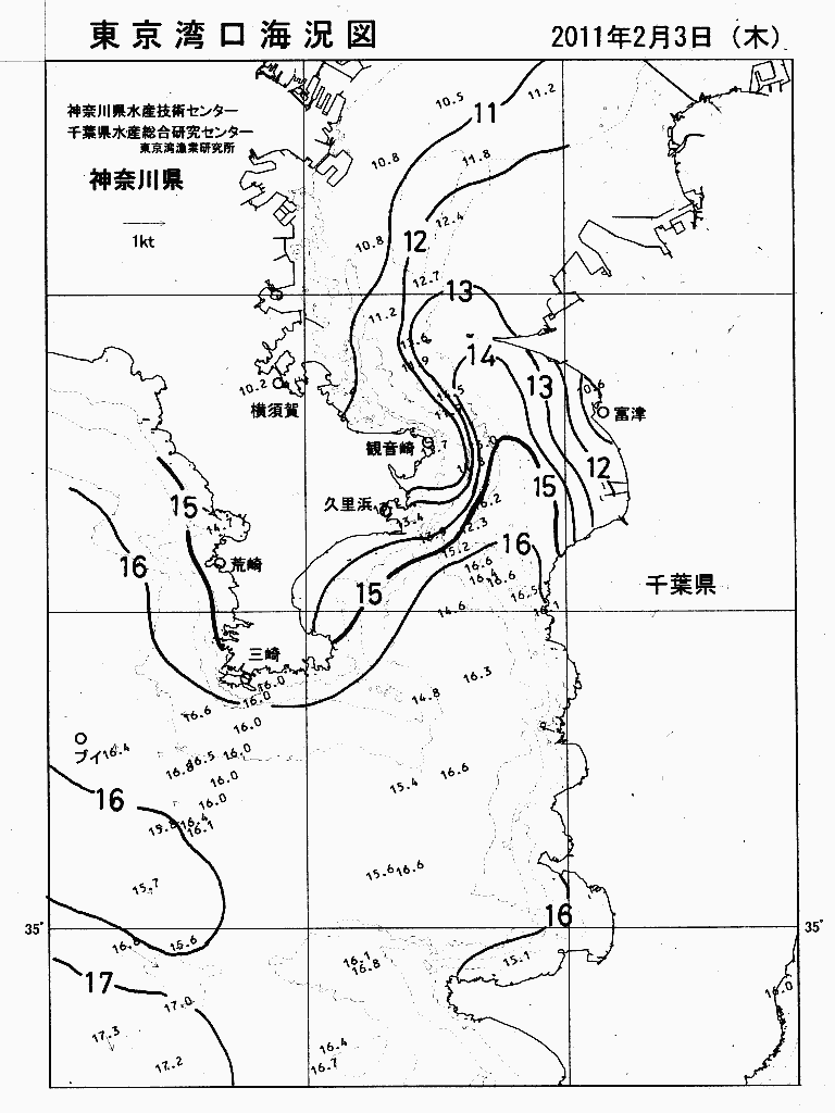 海況図, 東京湾口海況図 検索結果, (水温分布 等を図示)