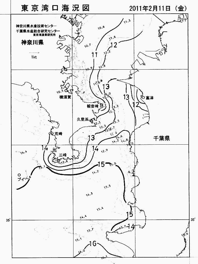 海況図, 東京湾口海況図 検索結果, (水温分布 等を図示)