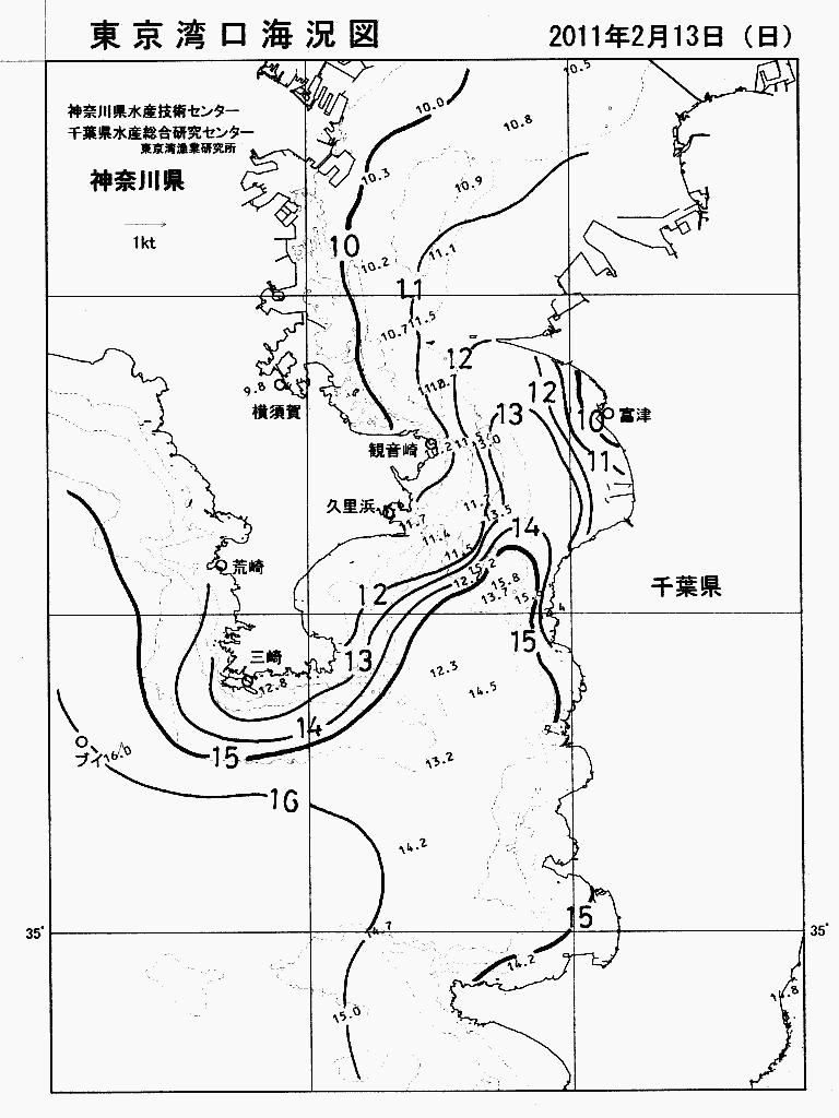 海況図, 東京湾口海況図 検索結果, (水温分布 等を図示)
