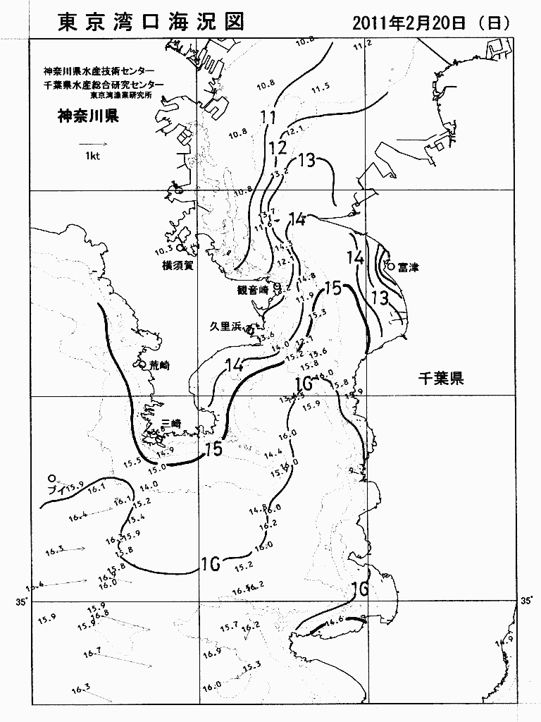 海況図, 東京湾口海況図 検索結果, (水温分布 等を図示)