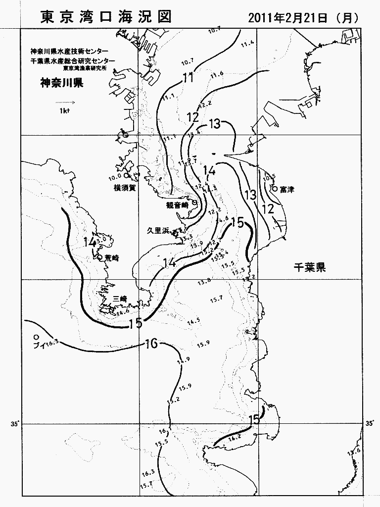 海況図, 東京湾口海況図 検索結果, (水温分布 等を図示)