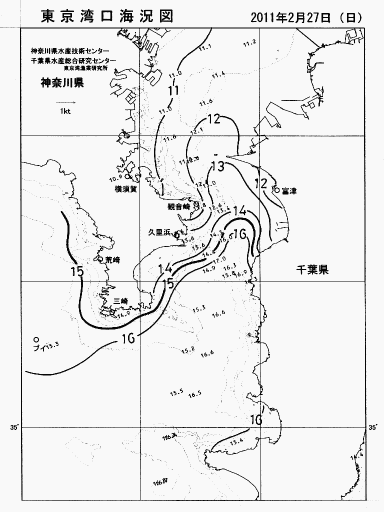 海況図, 東京湾口海況図 検索結果, (水温分布 等を図示)