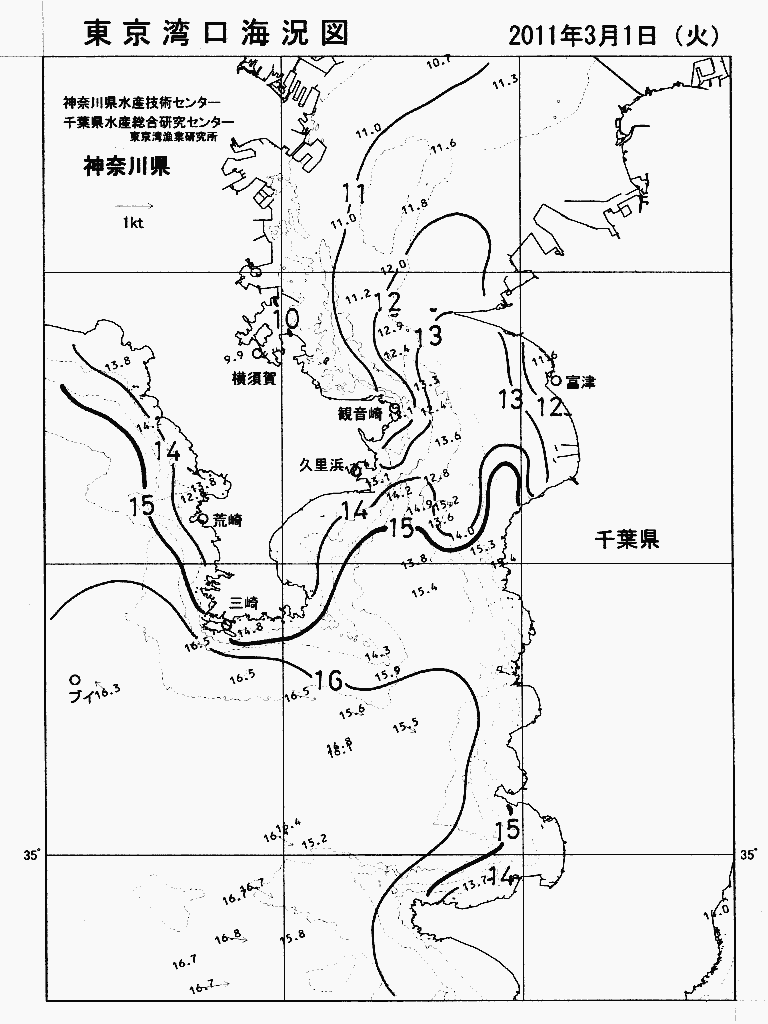 海況図, 東京湾口海況図 検索結果, (水温分布 等を図示)