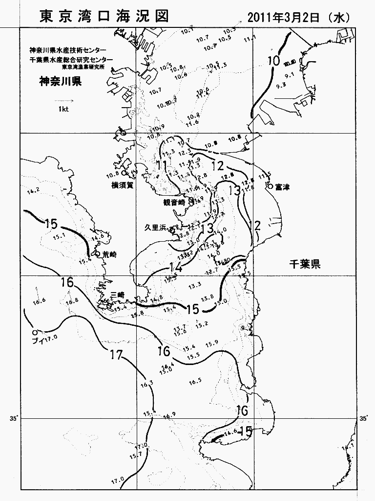 海況図, 東京湾口海況図 検索結果, (水温分布 等を図示)