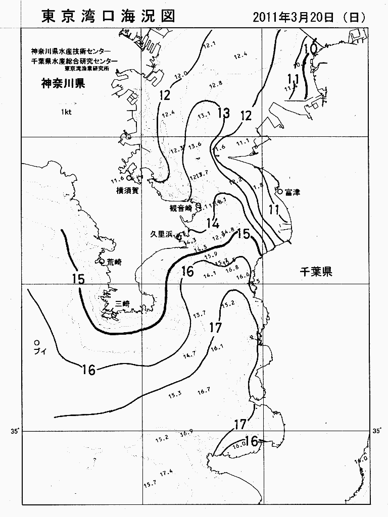 海況図, 東京湾口海況図 検索結果, (水温分布 等を図示)