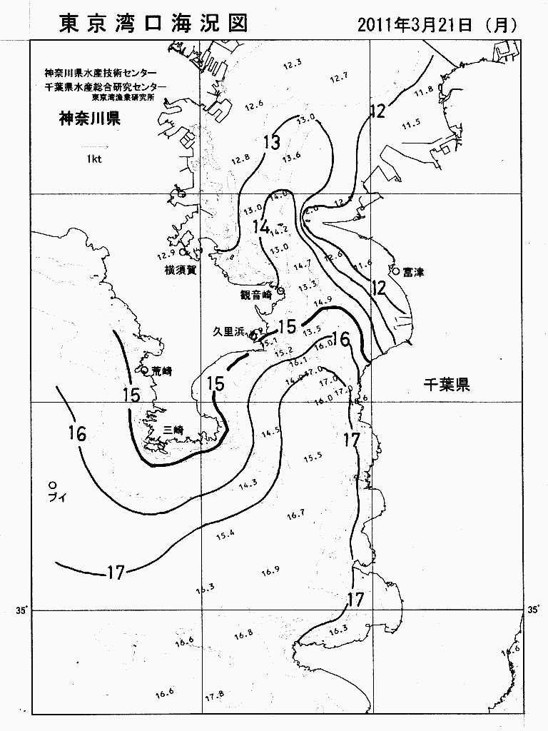 海況図, 東京湾口海況図 検索結果, (水温分布 等を図示)