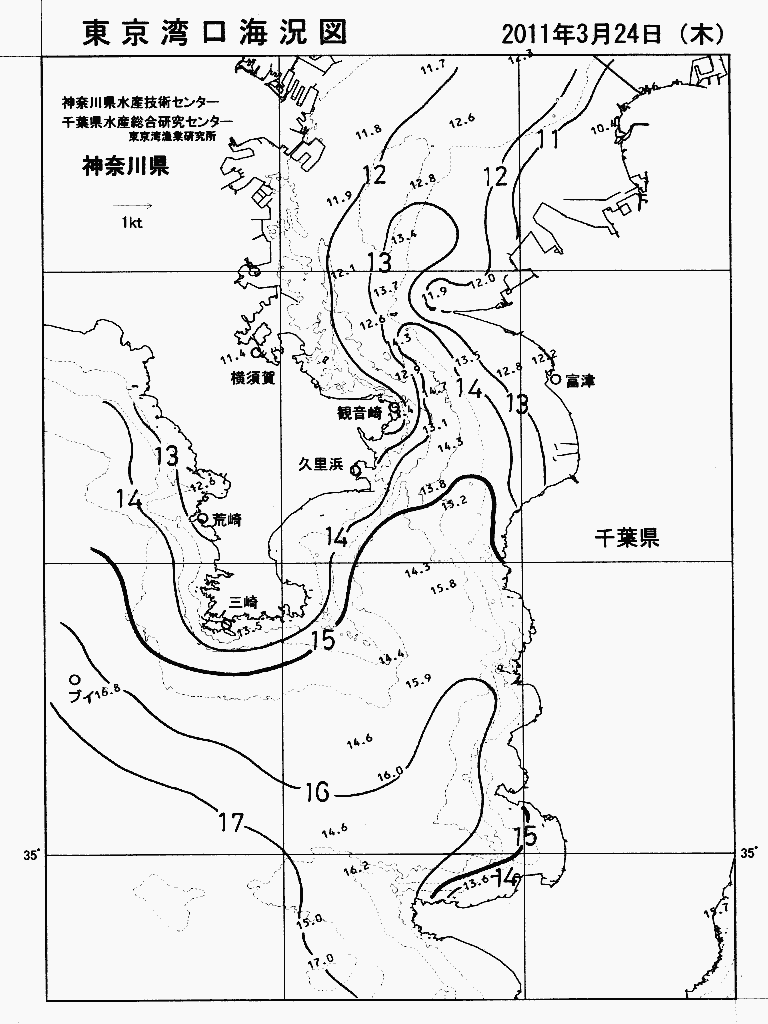 海況図, 東京湾口海況図 検索結果, (水温分布 等を図示)