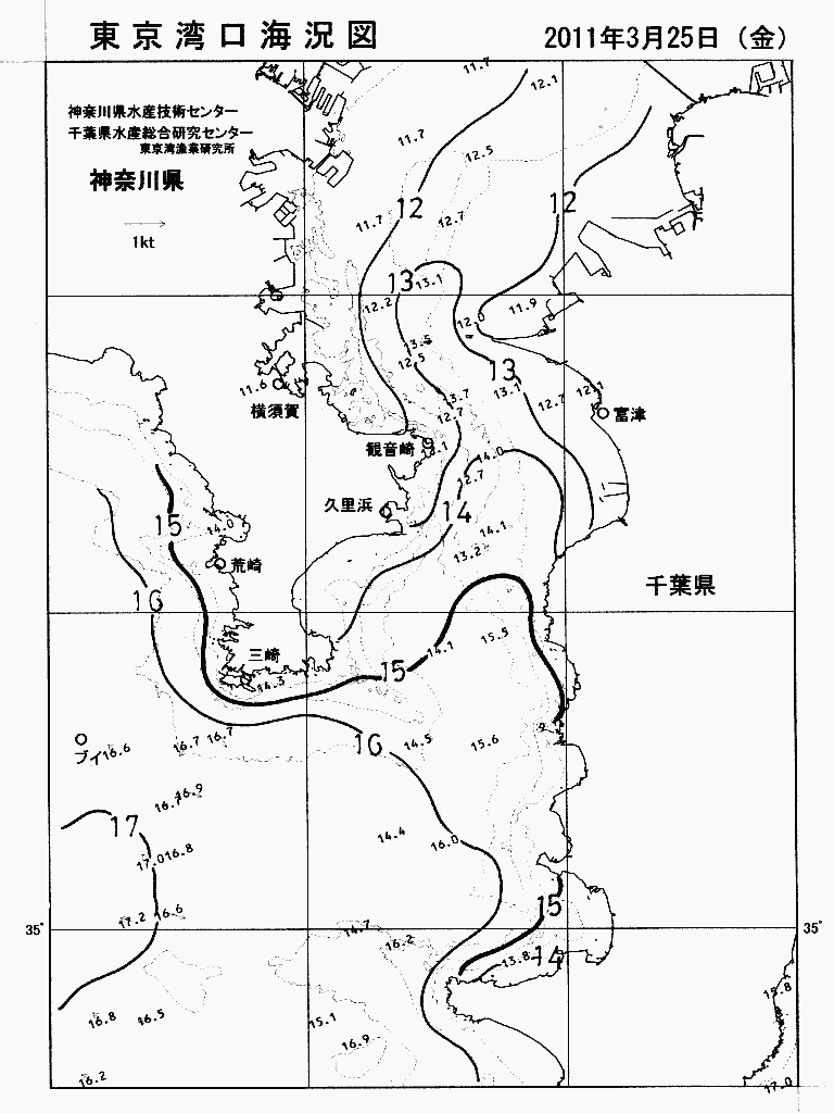 海況図, 東京湾口海況図 検索結果, (水温分布 等を図示)