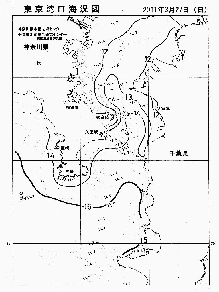 海況図, 東京湾口海況図 検索結果, (水温分布 等を図示)