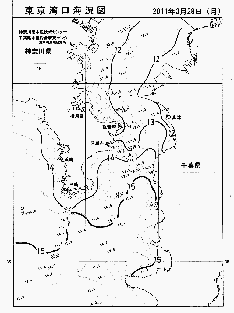 海況図, 東京湾口海況図 検索結果, (水温分布 等を図示)