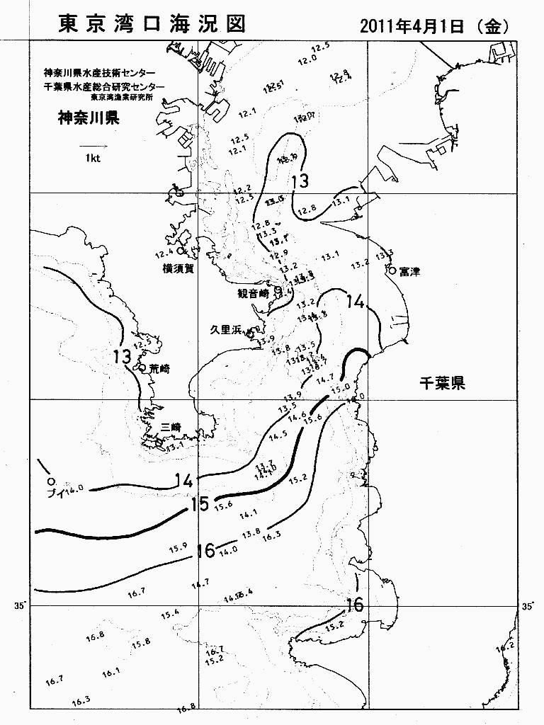 海況図, 東京湾口海況図 検索結果, (水温分布 等を図示)