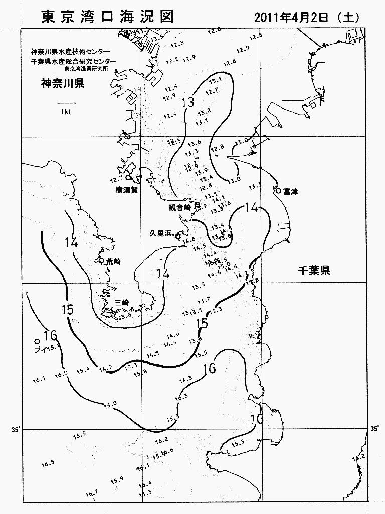 海況図, 東京湾口海況図 検索結果, (水温分布 等を図示)