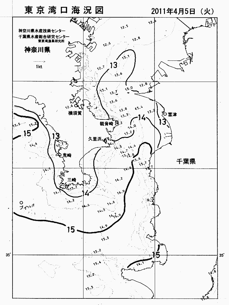 海況図, 東京湾口海況図 検索結果, (水温分布 等を図示)
