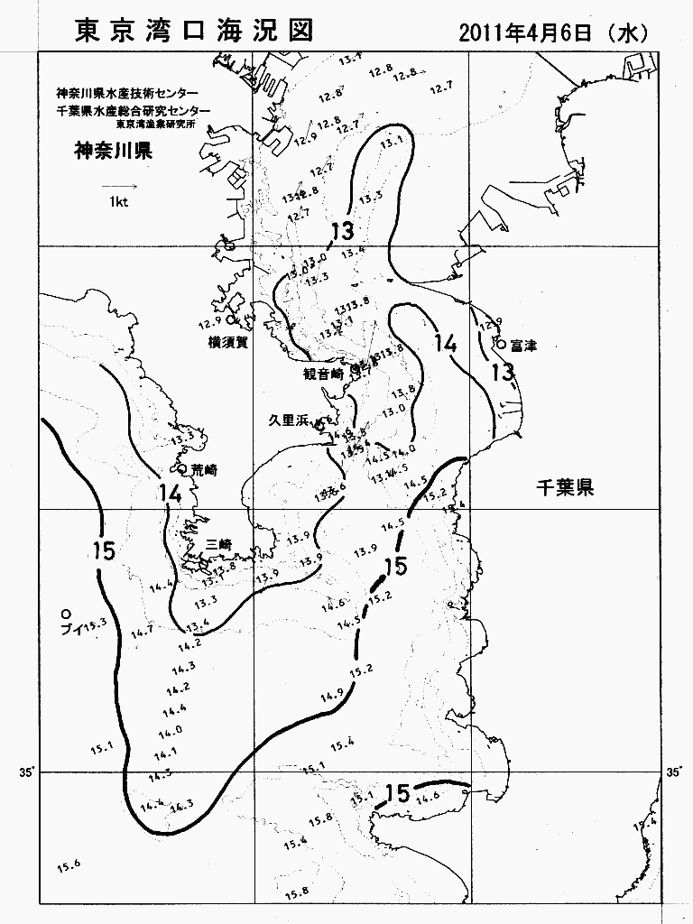 海況図, 東京湾口海況図 検索結果, (水温分布 等を図示)