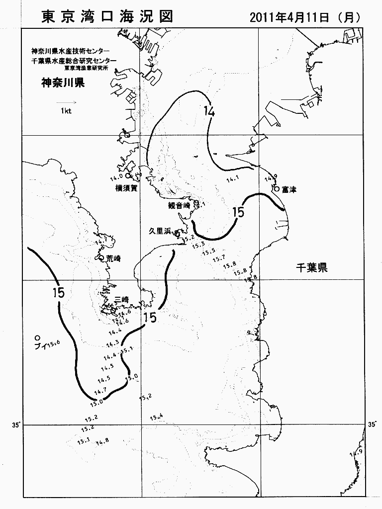 海況図, 東京湾口海況図 検索結果, (水温分布 等を図示)
