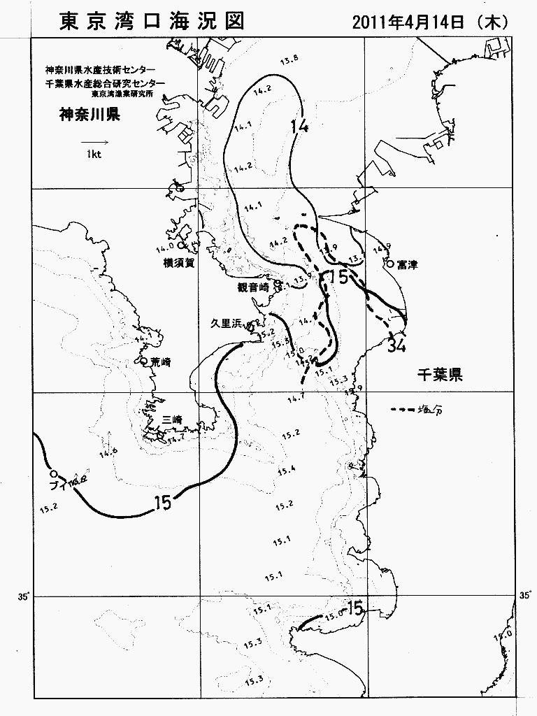 海況図, 東京湾口海況図 検索結果, (水温分布 等を図示)