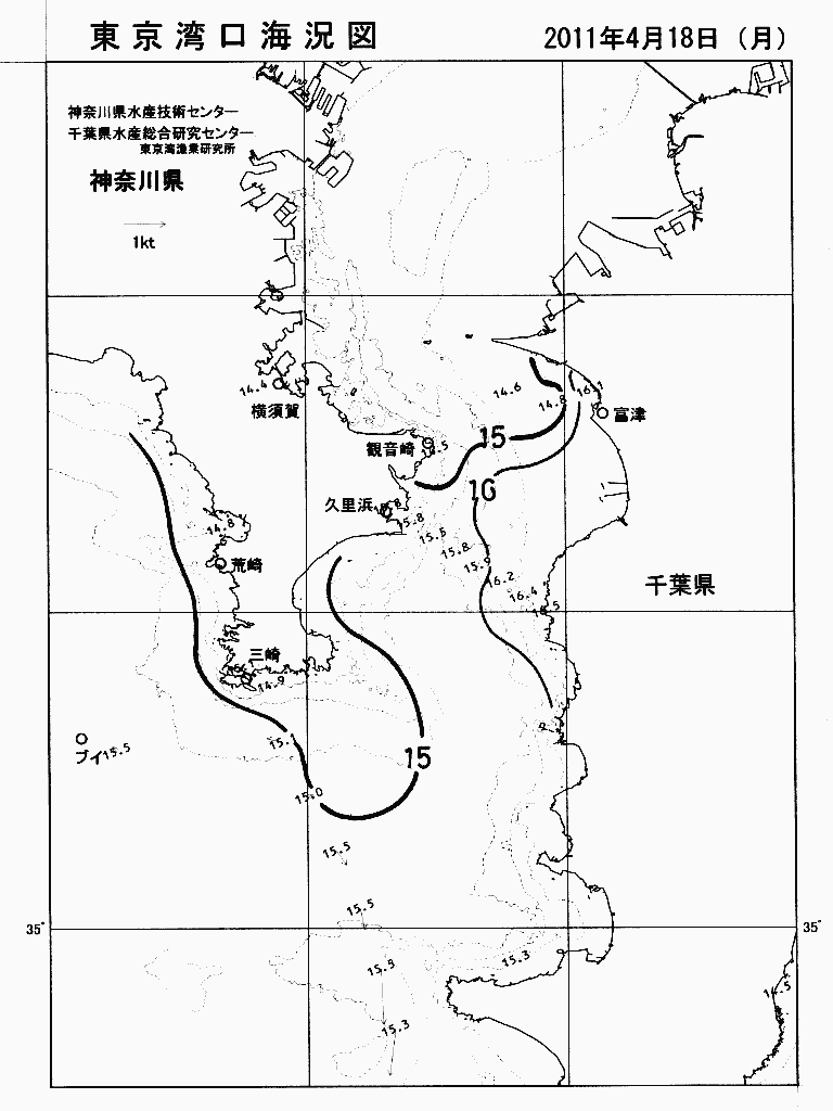 海況図, 東京湾口海況図 検索結果, (水温分布 等を図示)