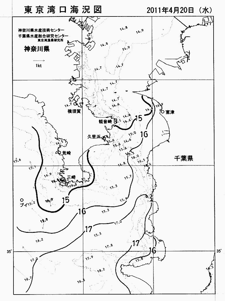 海況図, 東京湾口海況図 検索結果, (水温分布 等を図示)