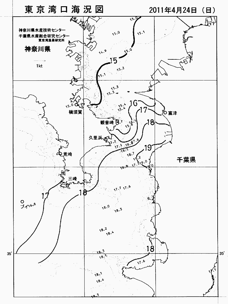 海況図, 東京湾口海況図 検索結果, (水温分布 等を図示)