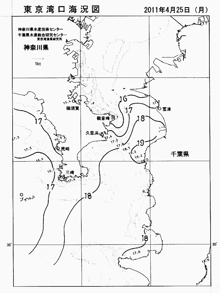 海況図, 東京湾口海況図 検索結果, (水温分布 等を図示)