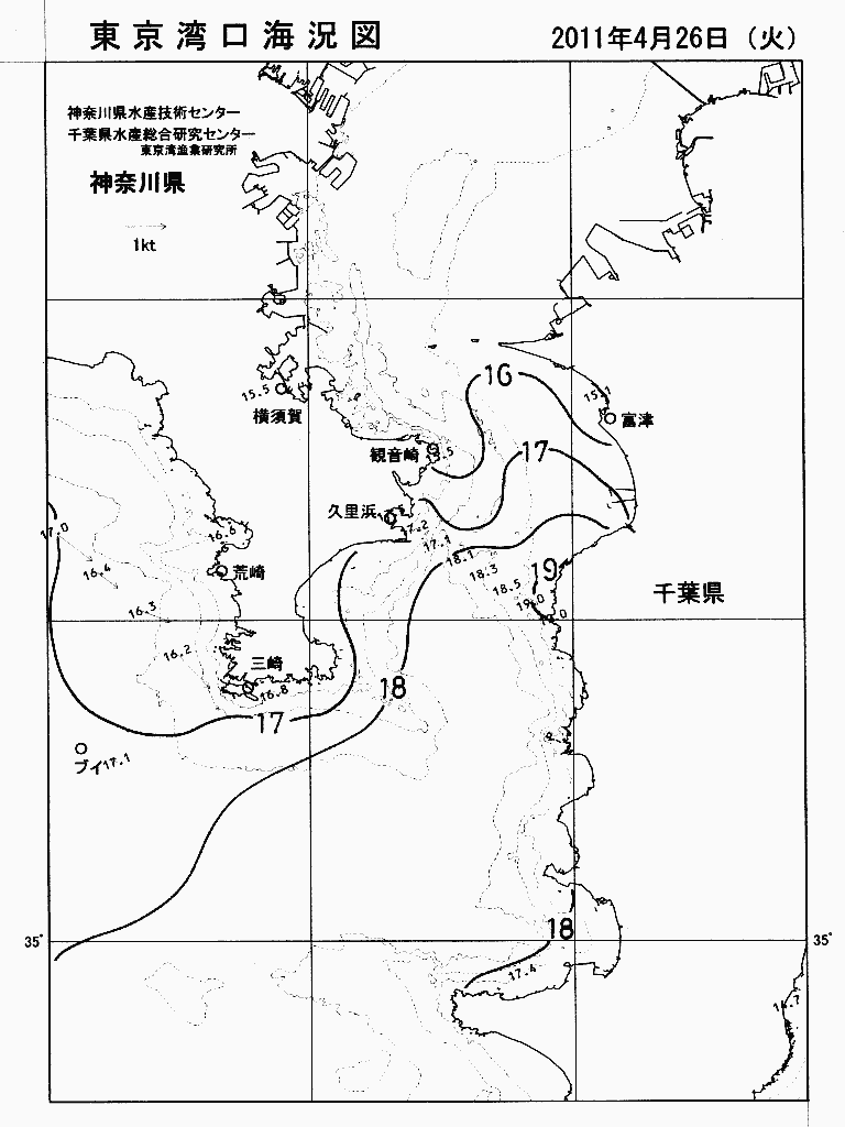 海況図, 東京湾口海況図 検索結果, (水温分布 等を図示)