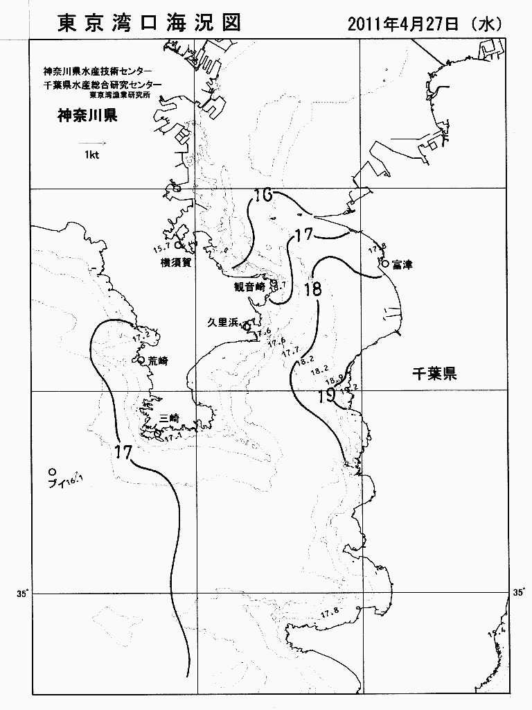 海況図, 東京湾口海況図 検索結果, (水温分布 等を図示)