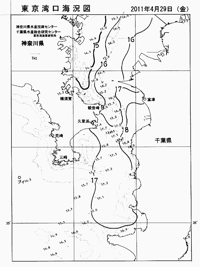 海況図, 東京湾口海況図 検索結果, (水温分布 等を図示)