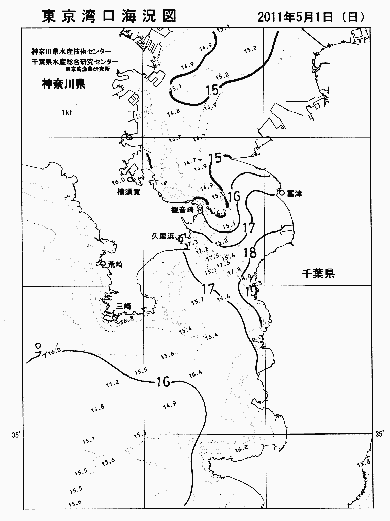 海況図, 東京湾口海況図 検索結果, (水温分布 等を図示)