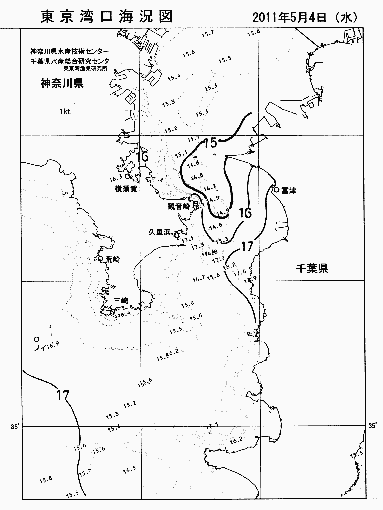 海況図, 東京湾口海況図 検索結果, (水温分布 等を図示)