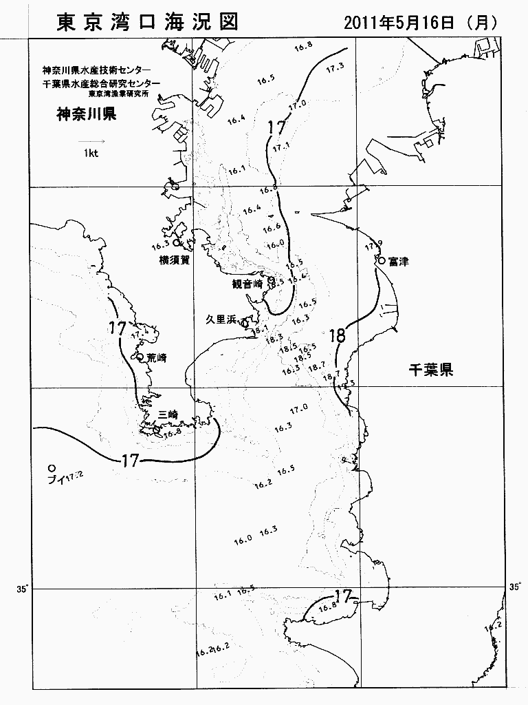 海況図, 東京湾口海況図 検索結果, (水温分布 等を図示)
