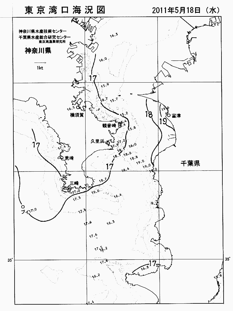 海況図, 東京湾口海況図 検索結果, (水温分布 等を図示)