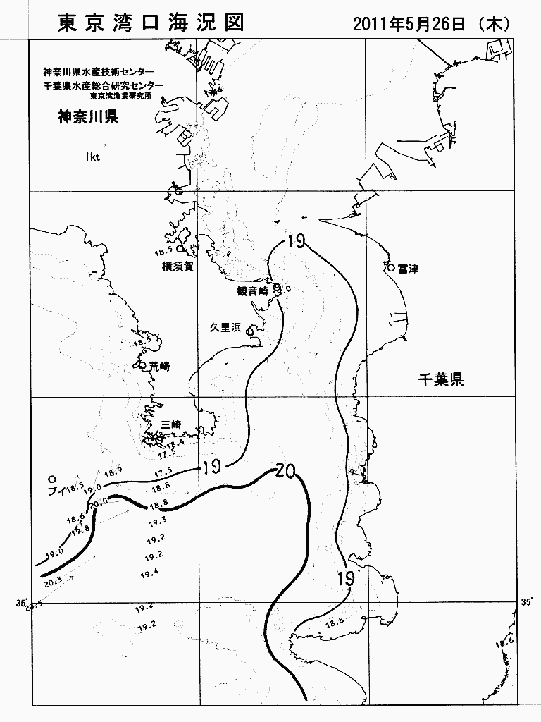 海況図, 東京湾口海況図 検索結果, (水温分布 等を図示)