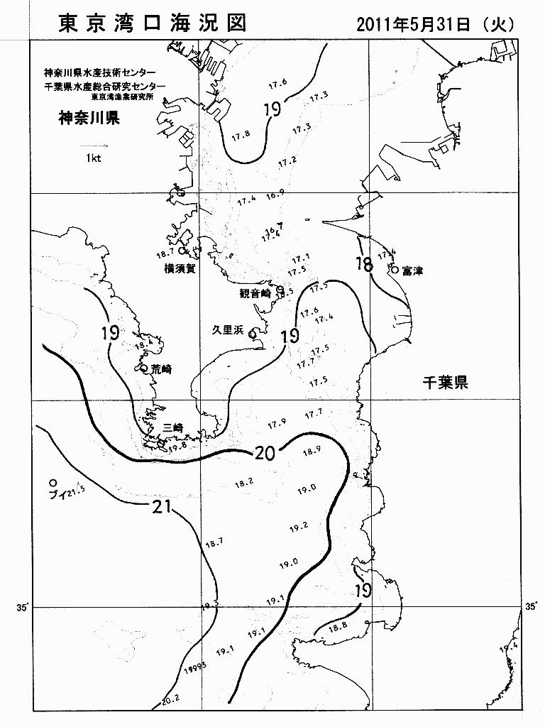 海況図, 東京湾口海況図 検索結果, (水温分布 等を図示)