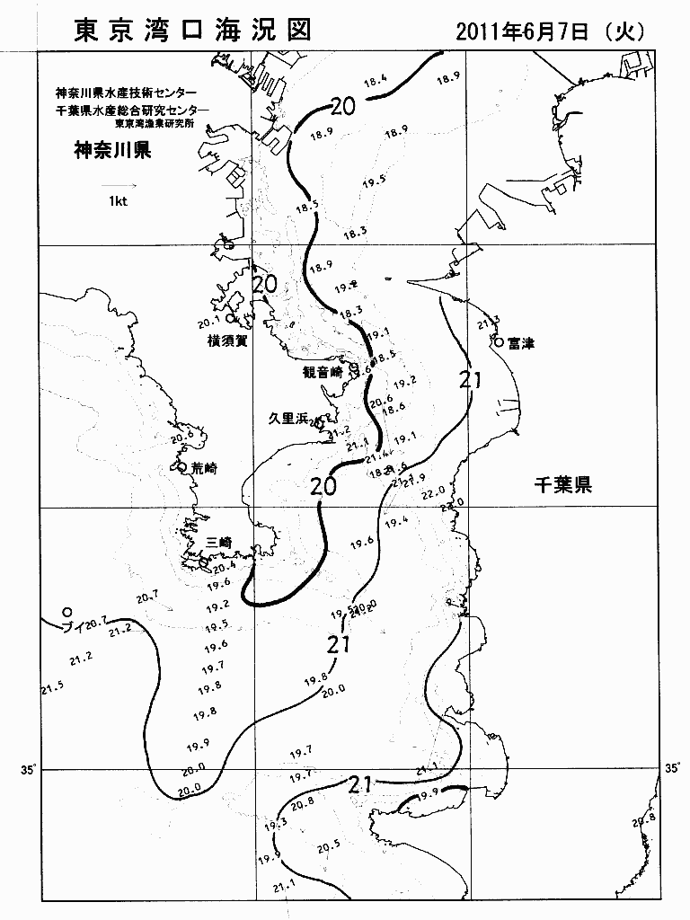 海況図, 東京湾口海況図 検索結果, (水温分布 等を図示)