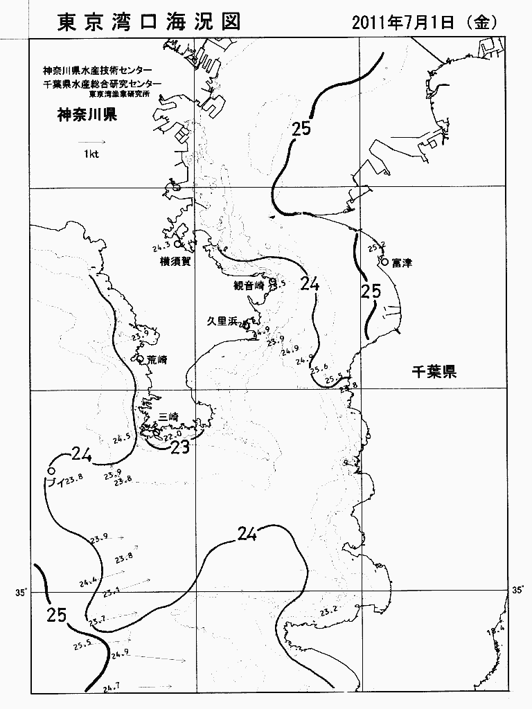 海況図, 東京湾口海況図 検索結果, (水温分布 等を図示)
