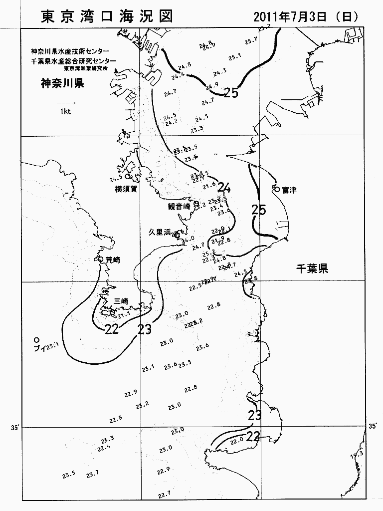 海況図, 東京湾口海況図 検索結果, (水温分布 等を図示)