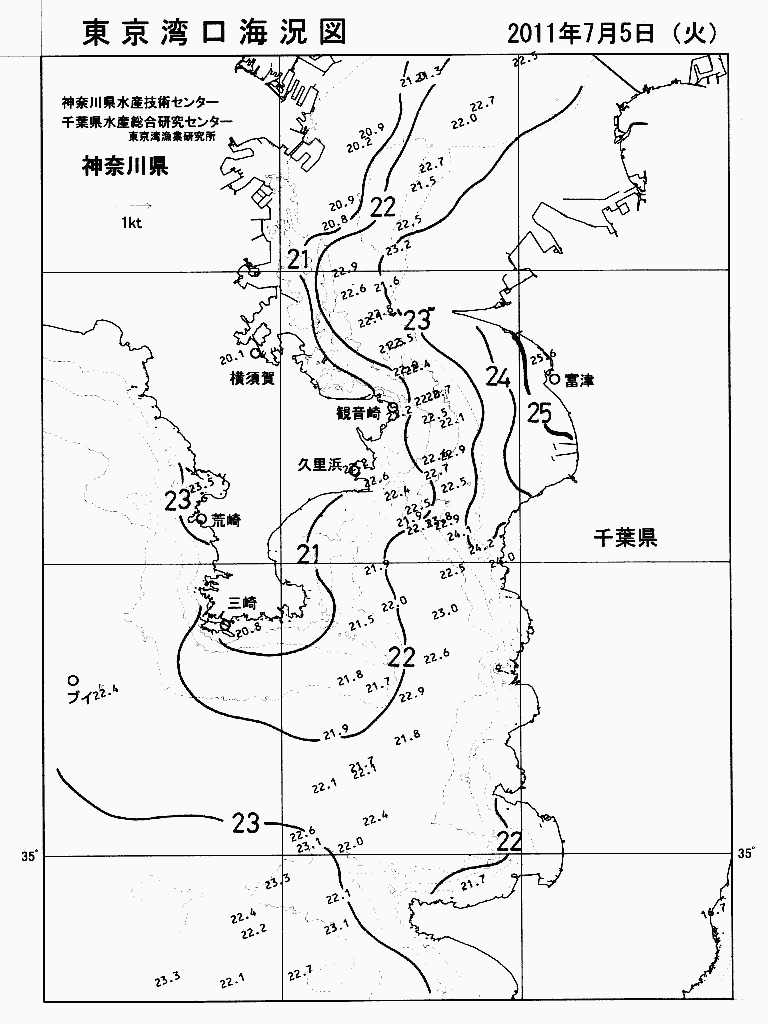 海況図, 東京湾口海況図 検索結果, (水温分布 等を図示)