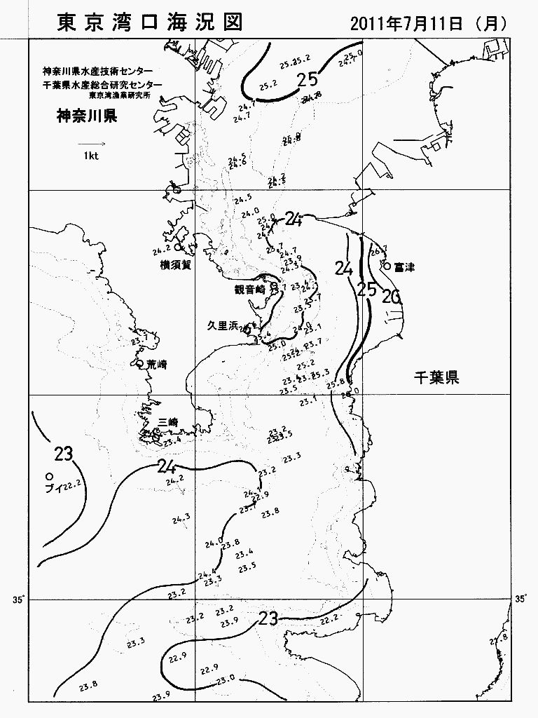 海況図, 東京湾口海況図 検索結果, (水温分布 等を図示)