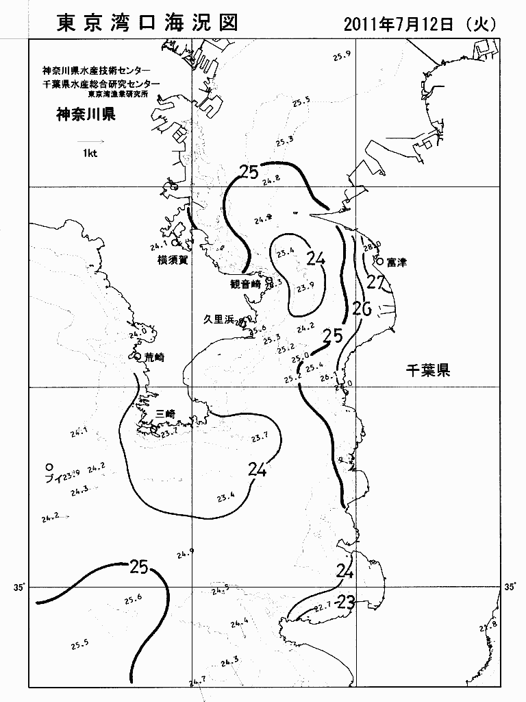 海況図, 東京湾口海況図 検索結果, (水温分布 等を図示)