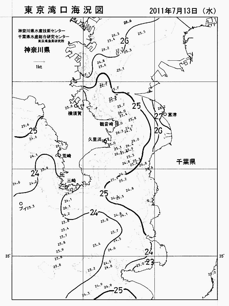 海況図, 東京湾口海況図 検索結果, (水温分布 等を図示)