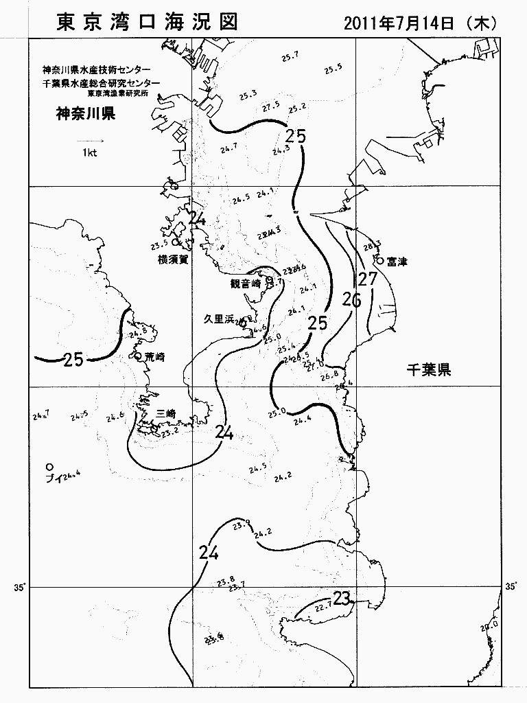 海況図, 東京湾口海況図 検索結果, (水温分布 等を図示)
