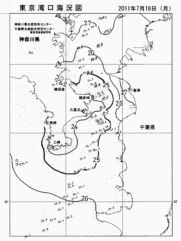 海況図, 東京湾口海況図 検索結果, (水温分布 等を図示)