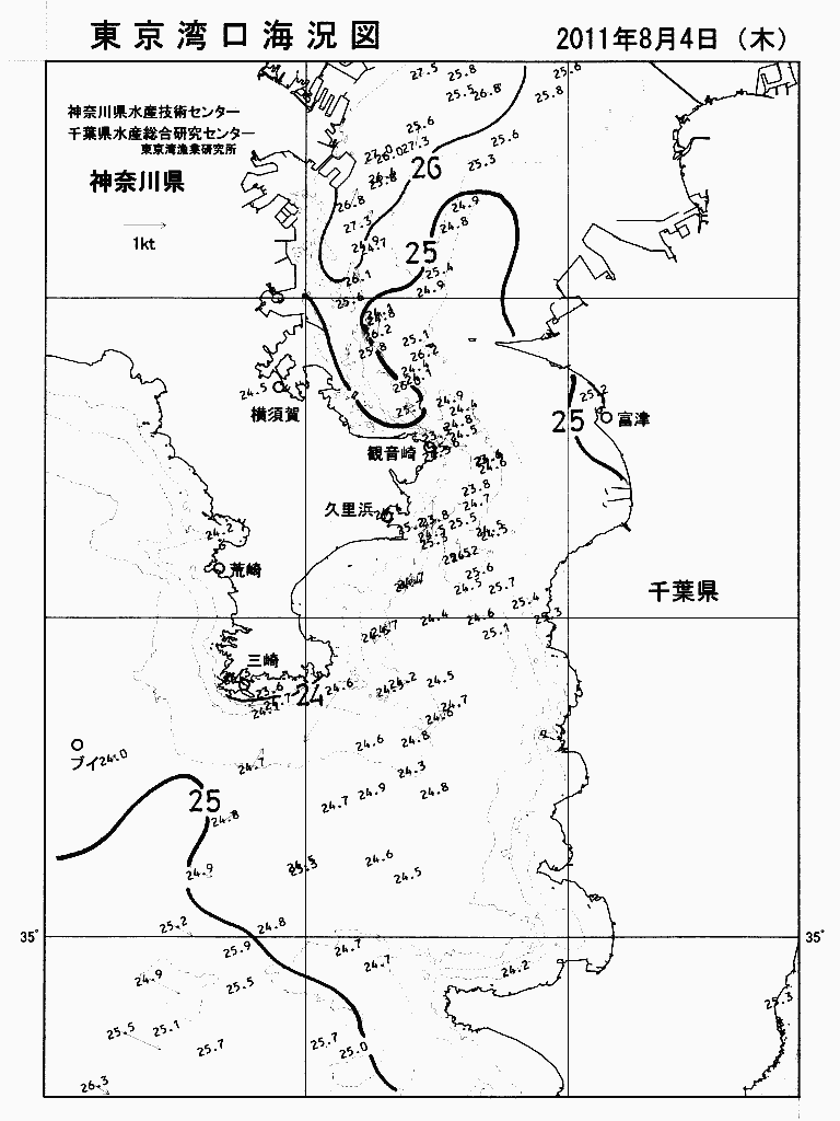 海況図, 東京湾口海況図 検索結果, (水温分布 等を図示)