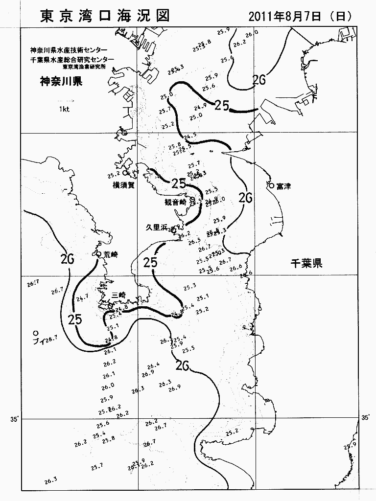 海況図, 東京湾口海況図 検索結果, (水温分布 等を図示)