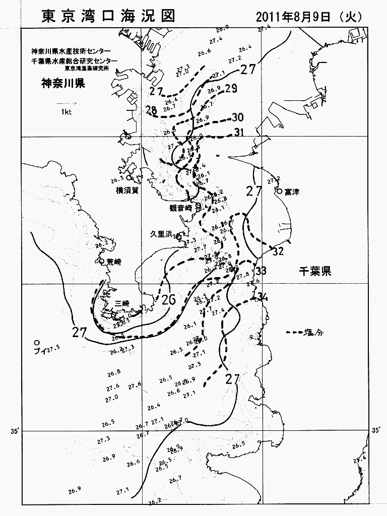 海況図, 東京湾口海況図 検索結果, (水温分布 等を図示)