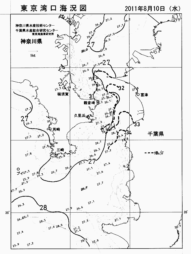 海況図, 東京湾口海況図 検索結果, (水温分布 等を図示)