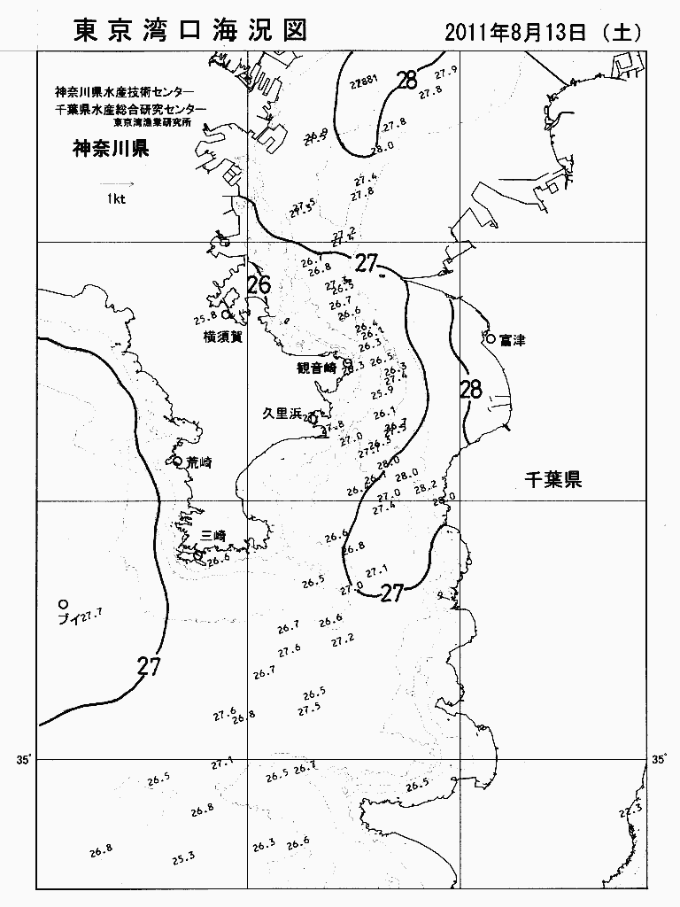 海況図, 東京湾口海況図 検索結果, (水温分布 等を図示)