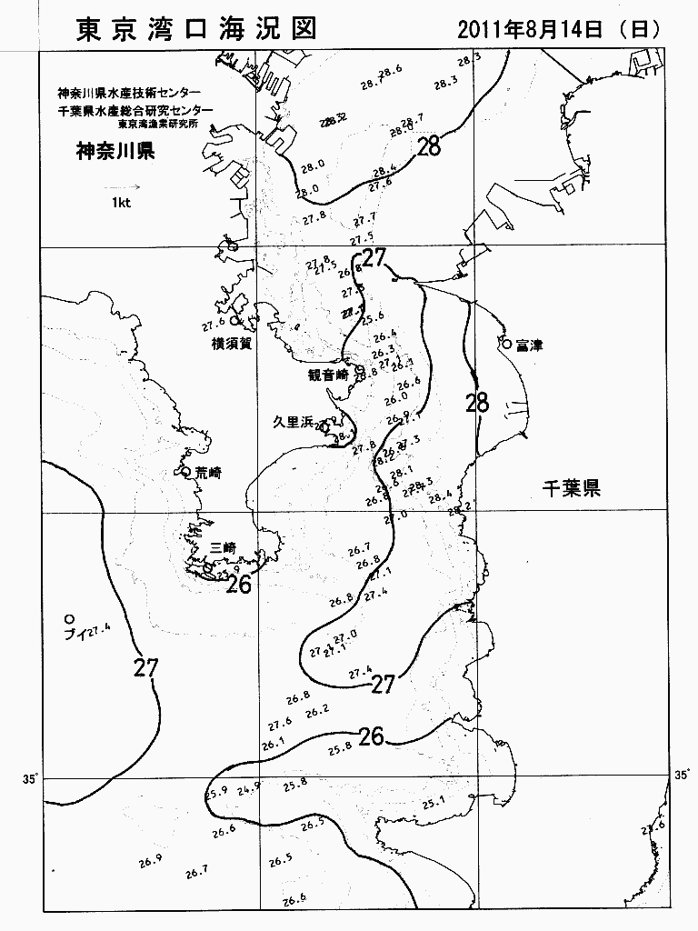 海況図, 東京湾口海況図 検索結果, (水温分布 等を図示)